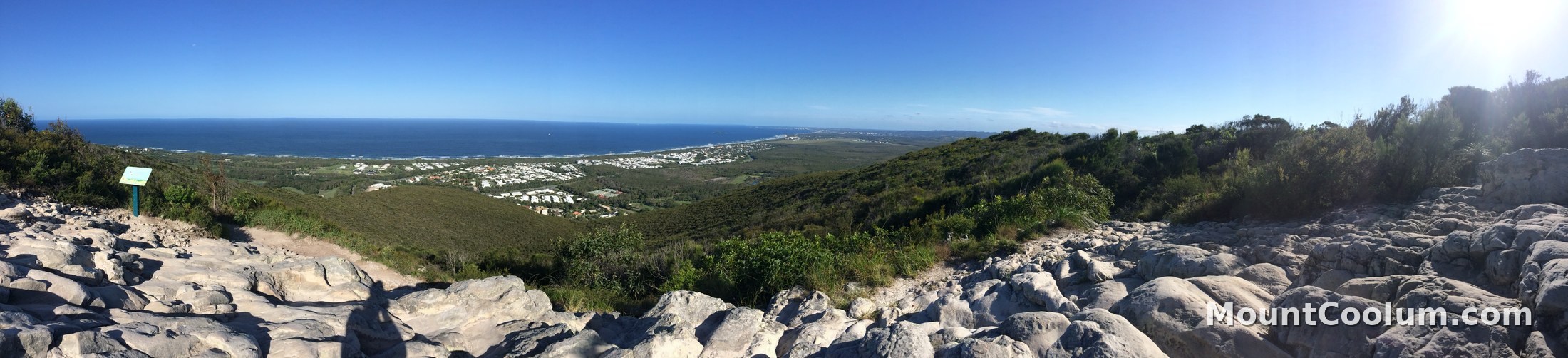 Panoramic view from the Mount Coolum summit track looking north along the coastline over Coolum Beach